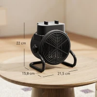 HOMCOM Verwarmingstoestel, ventilatorkachel met 3 modi, instelbare thermostaat, handvat, oververhittingsbeveiliging, 21,5 x 15,8 x 22 cm, zwart(m-3)