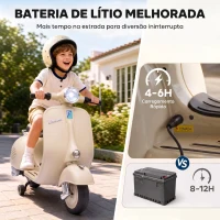AIYAPLAY Mota Elétrica Infantil VESPA com Arranque Suave, Rodinhas, Luz, Música e USB - Branco(m-5)