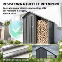 Outsunny Portalegna da Esterno con Armadietto Porta Attrezzi in Acciaio, 150x66x162 cm, Grigio Scuro(m-4)