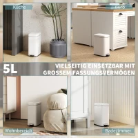 HOMCOM Metalen prullenbak, afvalbak, inhoud van 5 liter, met voetpedaal, met binnenemmer, wit(m-5)