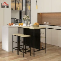 HOMCOM Barset, 2 Barkrukken & 1 Bartafel, vlekbestendig, stabiel, Staalframe, Zwart/Eik(m-2)