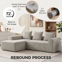 HOMCOM Canapé d'Angle en Chenille, Canapé 3 Places en L 242 cm avec Méridienne, Assise Profonde, Accoudoirs Larges, Gris Clair(m-8)