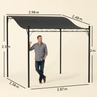 Outsunny 3 x 2,5 m Pergola, Wandmontierter Garten-Pavillon, wasserbeständig, Metallrahmen, Ablauflöcher, Schattendach, Dunkelgrau(m-3)