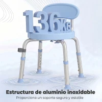 HOMCOM Silla Ducha Personas Mayores Giratorio 360° con Respaldo Antideslizante Altura Regulable Silla de Baño de Aluminio Azul(m-6)