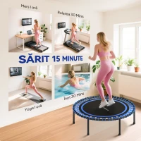 SPORTNOW Trambulina Fitness (cu 36 de arcuri de oțel și șnururi elastice PP), 114cm x 114cm x 31cm, Albastră(m-6)