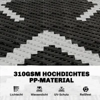 Outsunny Outdoor Teppich robuster Wetterfest Outdoorteppich mit Tragtasche, faltbar Carpet Boho-Style 182 x 274 cm Schwarz+Weiß(m-4)
