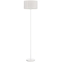 HOMCOM Vloerlamp in retro stijl, kunststof lampenkap, voetschakelaar, metalen staaf, Wit(m-1)