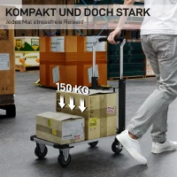 HOMCOM Opvouwbare handwagen, 150 kg draagvermogen, uitbreidbaar platform, in hoogte verstelbare handgreep, voor kratten, metaal, zwart(m-4)