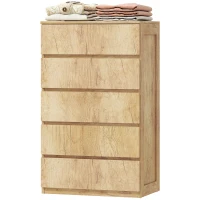 HOMCOM Cómoda 5 Cajones para Dormitorio Moderna Diseño sin Tiradores para Comedor Entrada 60x39x100 cm Madera Natural(m-11)