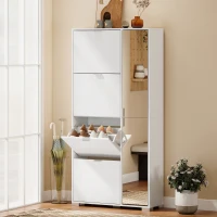 HOMCOM Meuble à chaussures 16 paires armoire à chaussures 4 tiroirs rabattables 2 portes en miroir étagères réglables blanc(m-9)