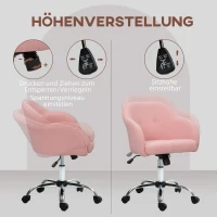 HOMCOM Thuiswerkstoel, ergonomische bureaustoel met kantelfunctie, teddyfluweel-look 56 x 61 x 86 cm Roze(m-4)