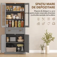 HOMCOM Dulap Cămară cu 5 Niveluri și Sertar Central, din MDF și PAL, 76x40x182,5 cm, Gri(m-5)