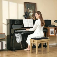 HOMCOM Banco de Piano, Banqueta de Piano Regulável em Altura 45-56 cm, Banco para Teclado, Assento Estofado em Veludo, Madeira Natural(m-10)