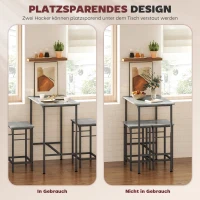 HOMCOM Industriële Bartafel Set met 2 Barkrukken en Antislip Voetpads - Grijs(m-5)