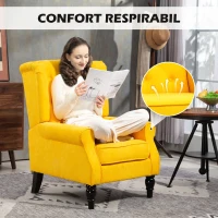 HOMCOM Fotoliu pentru Dormitor în Stil Francez cu Șezut Generos și Picioare din Lemn pentru Living și Birou, Galben(m-6)