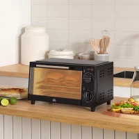 HOMCOM Mini-Oven, 9 Liter Inhoud, Temperatuur en Kooktijd Instelbaar, met Grillrek en Bakplaat, Zwart(m-8)