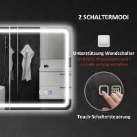 HOMCOM Badkamerspiegel met LED-verlichting, Anti-condensfunctie, Instelbare Kleuren (3 opties), 70 x 90 cm, Zilver(m-9)
