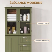 HOMCOM Meuble haut de rangement, armoire avec portes vitrées et étagères réglables pour salle de bain, cuisine, salon, vert(m-6)