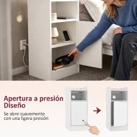 HOMCOM Juego de 2 Mesitas de Noche Estrechas con Estación de Carga Puerta Compartimento Abierto Estante Ajustable Blanco(m-7)