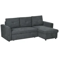 HOMCOM 3-Zit Slaapsofa met bedfunctie, slaapbank met chaise longue, gestoffeerde bank, Donkergrijs(m-10)