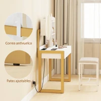 HOMCOM Tocador de Maquillaje con Espejo y Taburete Acolchado Estación de Carga 2 Cajones 3 Estantes para Dormitorio Blanco(m-8)