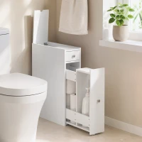 HOMCOM Dulap Baie Slim cu 2 Sertare și Compartiment Deschis, 16x48x58 cm, Alb(m-2)