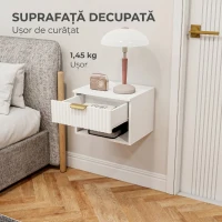 HOMCOM Set de 2 Noptiere Suspendate cu Panouri Canelate, Sertar și Raft, 40x34x29 cm, Alb(m-9)