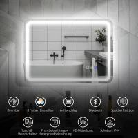 HOMCOM Badkamerspiegel met LED-verlichting, Anti-condensfunctie, Instelbare Kleuren (3 opties), 70 x 90 cm, Zilver(m-4)