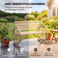 Outsunny Gartenbank, Wagenrad-Design, für 2 Personen, Naturholz, dunkelbraun, 105,5 x 56 x 79 cm, Natur(m-4)