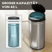 HOMCOM 42 Liter Sensorafvalemmer met Soft-Close-functie, contactloze afvalemmer van roestvrij staal voor hygiënische keukens(m-5)