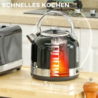HOMCOM Waterkoker- en Broodrooster-set, 7 Bruiningsniveaus, 1,7 L, Kunststof, RVS, Zwart(m-4)