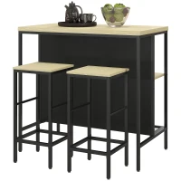 HOMCOM Barset, 2 Barkrukken & 1 Bartafel, vlekbestendig, stabiel, Staalframe, Zwart/Eik(m-10)