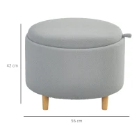 HOMCOM Kruk Gepolsterde Kruk, Teddyfleece, Verborgen Opbergruimte, Omkeerbaar Deksel, 56 cm x 56 cm x 42 cm, Grijs(m-3)