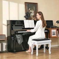 HOMCOM Klavierbank, höhenverstellbarer Klavierhocker 45-56 cm, Keyboard-Bank, gepolsterter Samt-Sitz, Weiß(m-6)