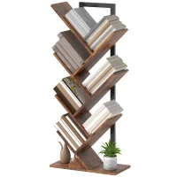 HOMCOM Boekenrek Standrek met 7 Niveaus Smal Rek in Boomvorm voor Kantoor, Rustiek Bruin(m-10)