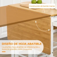 HOMCOM Juego de Mesa Alta de Bar y 2 Taburetes con Ruedas Mesa Plegable de Cocina con Taburetes 86x75,5x83,5 cm Natural(m-4)