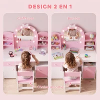 AIYAPLAY Coiffeuse pour Enfants avec Tabouret et Miroir Lumineux à 2 Couleurs en Acrylique, pour 3-8 Ans, 90 x 41 x 104 cm, Rose(m-7)