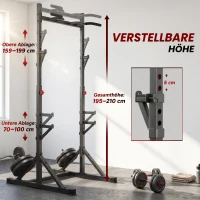 SPORTNOW Power Tower freistehend Dip Station mit Langhantelablagen, Kraftturm bis 200 kg aus Stahl, Schwarz(m-5)