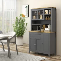 HOMCOM Alacena de Cocina Mueble Auxiliar de Cocina con 5 Puertas Estante Ajustable y Encimera de Microondas 100x40x180cm Gris(m-10)