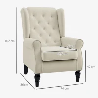 HOMCOM Elegante Oorfauteuil, Dik Gepolsterd, Afneembare Hoes, 74 x 86 x 102 cm, Crèmewit(m-3)