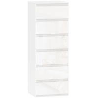 HOMCOM Cómoda de Dormitorio con 6 Cajones Estrecha Sinfonier Ahorro Espacio 40x35x109 cm Blanco Brillo