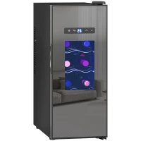 HOMCOM Wijnkoelkast voor 12 flessen, met glazen deur, drankkoelkast met LED-licht, touchscreen, zwart(m-11)