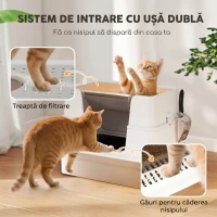 PawHut Litieră pentru Pisici Închisă din Oțel Inoxidabil XL cu Capac, Gri Deschis(m-7)