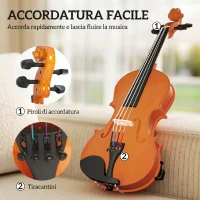 HOMCOM Violino 4/4 in Legno per Principianti e Adulti con Custodia, Arco, Spalliera e Pece, Manico e Testa in Acero, Nero(m-7)