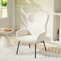 HOMCOM Moderne Fauteuil in Okerstijl, Hoge Rugleuning, Dikke Bekleding, Stalen Poten, Crème(m-2)