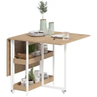 HOMCOM Klappbarer Esstisch im Industriedesign, für bis zu 4 Personen, offene Regale, flexibel, Metall, Spanplatte, Holzoptik Natur(m-7)