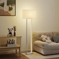 HOMCOM Moderne Vloerlamp, 3 Modi, Voetenschakelaar, Verstelbare Helderheid, Linnenlook, Wit(m-8)