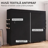 HOMCOM Dulap Textil Compact cu 5 Bare, 5 Rafturi, 6 Buzunare Laterale, Uși Anti-Praf cu Fermoar, Negru(m-5)