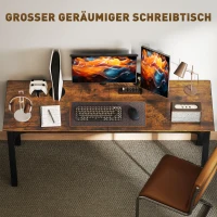 HOMCOM Bureau, Computertafel, rustiek ontwerp, ruime ruimte, spaanplaat, Bruin(m-4)