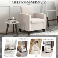 HOMCOM Polsterfauteuil in Linnenlook, Schuim, Zitkussen, Houten Frame, Crème(m-7)